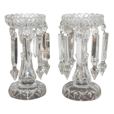 Lot 229 - Pair of Cut Glass Lustres Height 10 inches.
