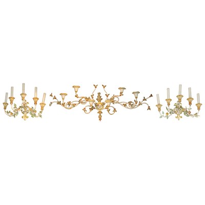 Lot 230 - Pair of Tole Floral Decorated Five-Light...