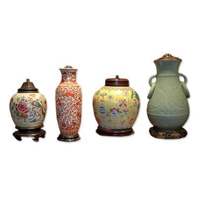 Lot 238 - Group of Four Chinese Porcelain Lamps Height...