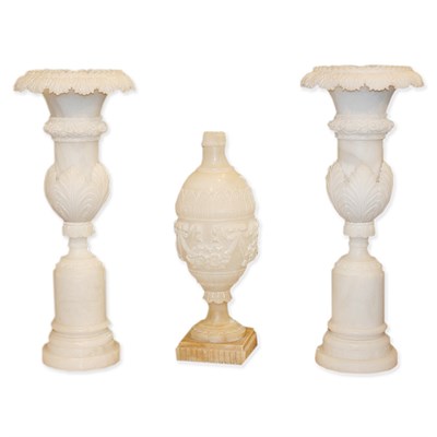 Lot 239 - Pair of Neoclassical Style Alabaster Lamps;...