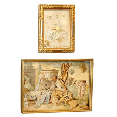 Lot 376 - Two Silk Needleworks Pictures Height 14 3/4...