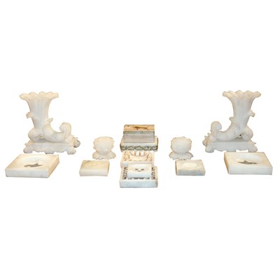 Lot 264 - Group of Alabaster and Hardstone Desk Articles...