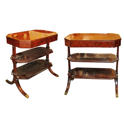 Lot 266 - Pair of Regency Style Burl-Wood Three-Tier...