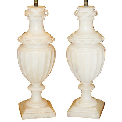 Lot 297 - Pair of Neoclassical Style Alabaster Urns Each...