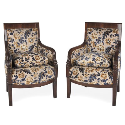 Lot 301 - Set of Three Empire Style Mahogany Bergeres
