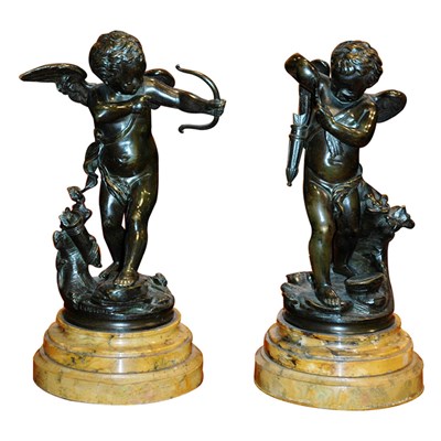Lot 303 - Pair of Bronze Putti-Form Lamps Height 15 inches.