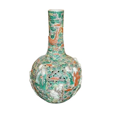 Lot 305 - Chinese Famille Verte Molded Porcelain Vase...