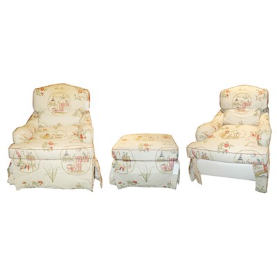 Lot 447 - Pair of Upholstered Club Chairs and an Ottoman...