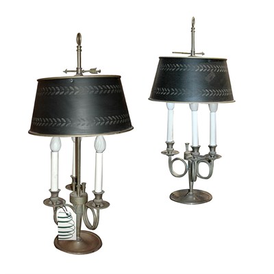 Lot 455 - Pair of Brass Three-Light Bouillotte Lamps...