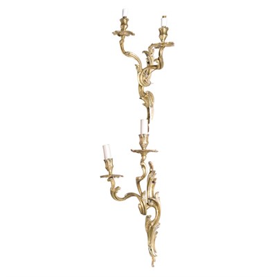 Lot 365 - Pair of Louis XV Style Gilt-Bronze Two-Light...