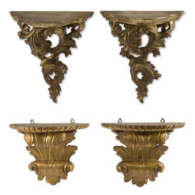 Lot 467 - Two Pairs of Rococo Style Gilt-Wood Brackets...