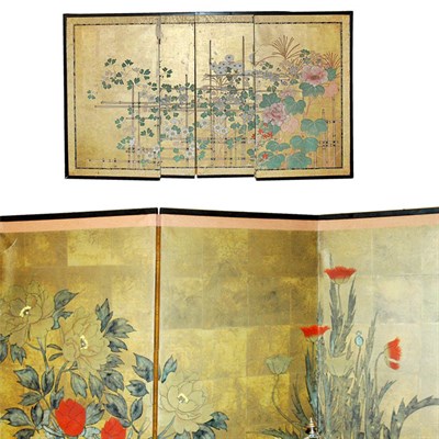 Lot 485 - Two Asian Screens Height of larger 36 inches,...