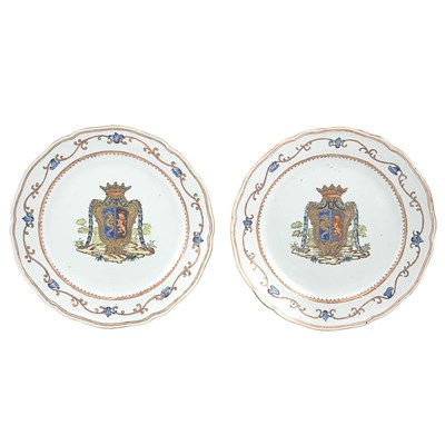 Lot 280 - Two Chinese Export Armorial Porcelain Dishes...