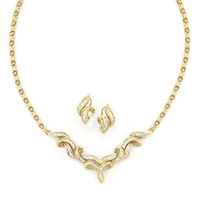 Lot 135 - Gold and Diamond Necklace and Pair of Earrings