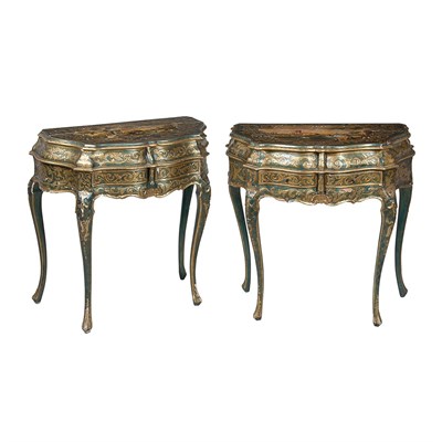 Lot 605 - Pair of Rococo Style Green and Gold Painted...