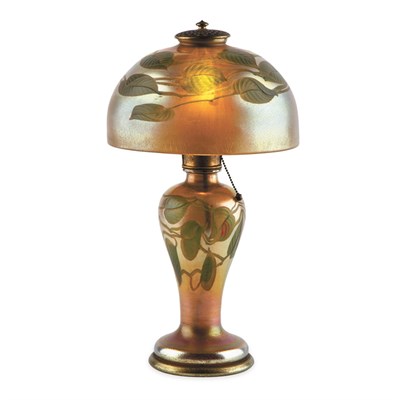 Lot 332 - Tiffany Wheel Engraved Favrile Glass Lamp With...