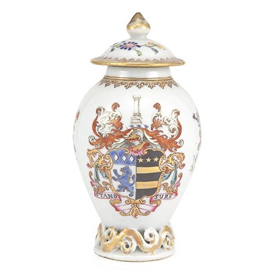 Lot 288 - Chinese Export Armorial Porcelain Covered Vase...