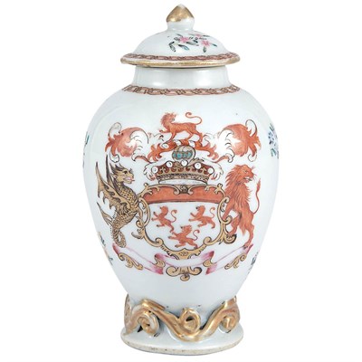 Lot 283 - Chinese Export Armorial Porcelain Covered Vase...