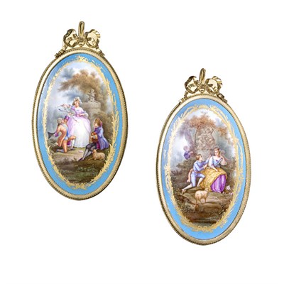 Lot 451 - Pair of Framed Sevres Style Porcelain Plaques...