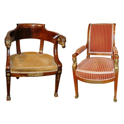 Lot 114 - Empire Style Mahogany Chair; Together with an...
