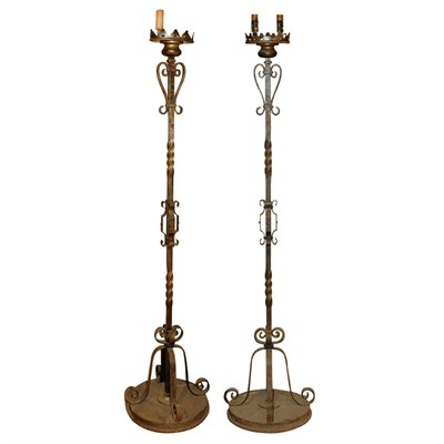 Lot 218 - Pair of Baroque Style Iron Torcheres Each...