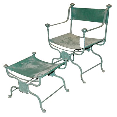Lot 107 - Green Painted Metal Chair and Stool en Suite