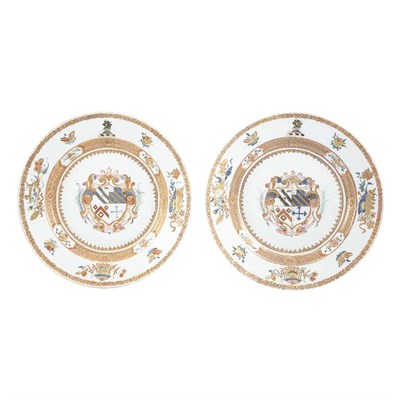 Lot 255 - Two Chinese Export Armorial Porcelain Dishes...