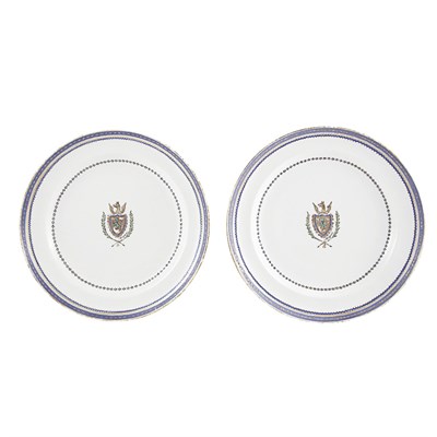 Lot 308 - Two Chinese Export Armorial Porcelain Dishes...