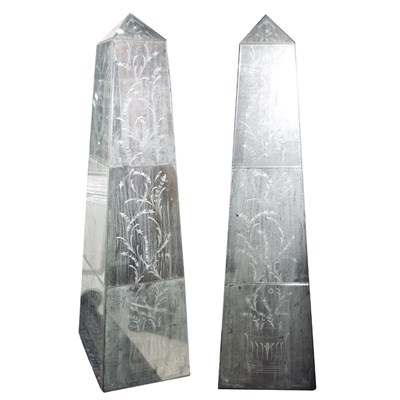 Lot 262 - Pair of Mirrored Glass Obelisks Height 61 1/2...