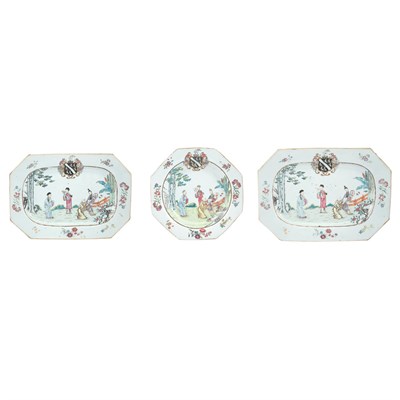 Lot 296 - Two Chinese Export Armorial Porcelain Platters...