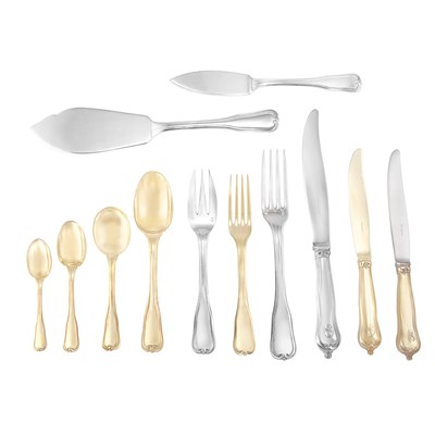 Lot 257 - Puiforcat Silver and Gilt Silver Flatware...