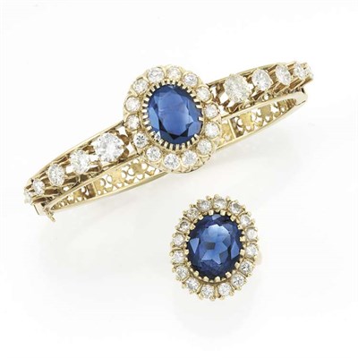 Lot 202 - Gold, Diamond and Synthetic Sapphire Bangle Bracelet and Ring