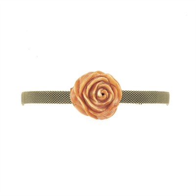 Lot 485 - Antique Gold Mesh and Carved Coral Slide Bracelet