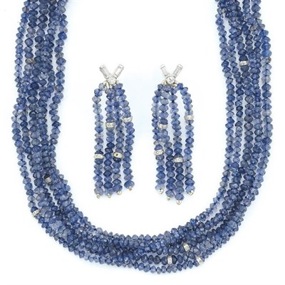 Lot 204 - Six Iolite Bead, White Gold and Diamond Necklaces and Pair of Fringe Earrings