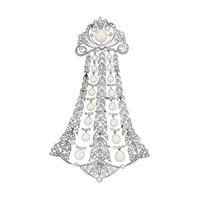 Lot 628 - Belle Epoque Platinum, Pearl and Diamond Pendant