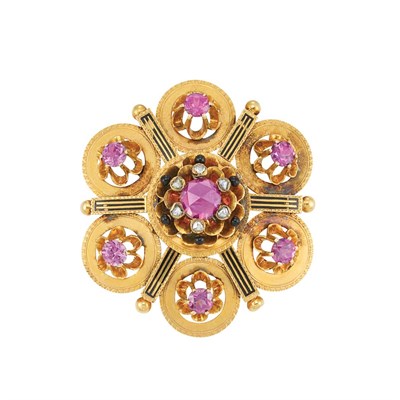 Lot 291 - Antique Gold, Garnet, Diamond and Enamel Pendant-Brooch