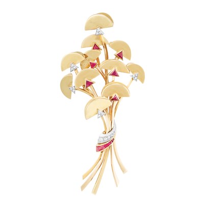 Lot 543 - Gold, Platinum, Ruby and Diamond Clip-Brooch, Chaumet