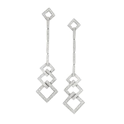 Lot 545 - Pair of White Gold and Diamond Pendant-Earrings