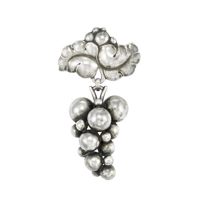 Lot 10 - Sterling Silver Grape Cluster Brooch, Jensen