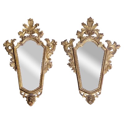 Lot 97 - Pair of Italian Rococo Style Gilt-Wood Mirrors...