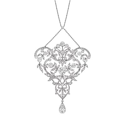 Lot 645 - Belle Epoque Platinum and Diamond Lavaliere