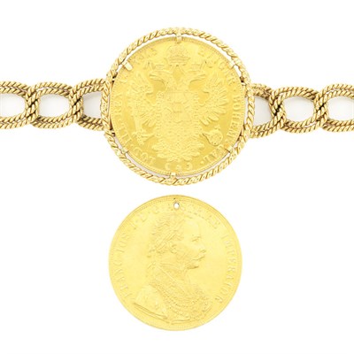 Lot 452 - Gold Coin Bracelet and Loose Coin Charm