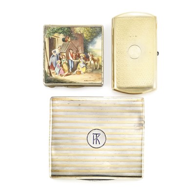 Lot 555 - Two Cases and Painted Ivory Compact
