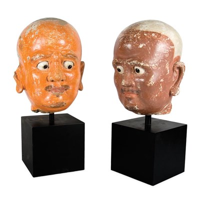 Lot 128 - Pair of Chinese Stucco Luohan Heads Yuan/Ming...