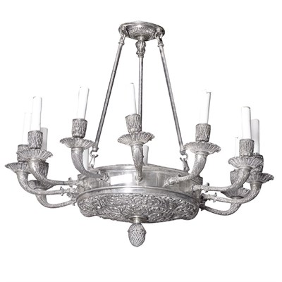 Lot 379 - Empire Style Silvered Bronze Twelve-Light...