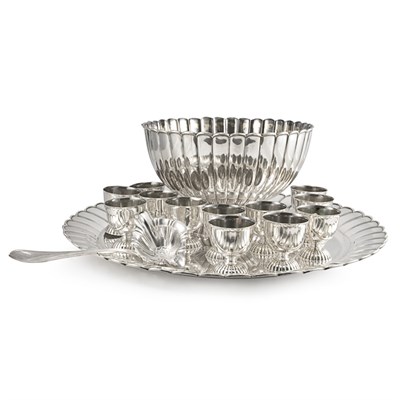 Lot 207 - Dutch Silver Punch Set Comprising a footed...