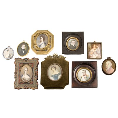 Lot 255 - Group of Framed Portrait Miniatures Including...