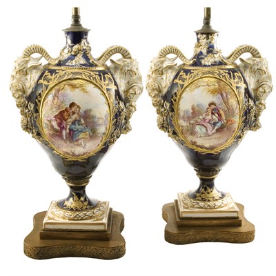 Lot 428 - Pair of Sevres Style Gilt Decorated Porcelain...