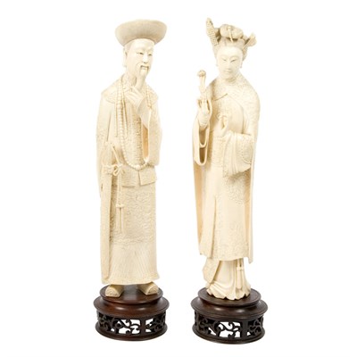 Lot 248 - Two Chinese Ivory Figures of Courtesans Late...