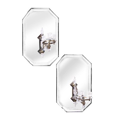 Lot 196 - Pair of Venetian Style Mirrored Three-Light...